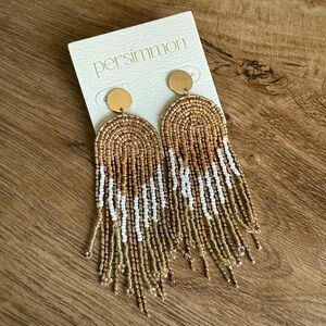 Gold and White Beaded Earrings